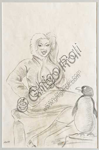 Assicoop - Unipol Collection: Mario Molinari (1903 - 1966) " Winter". Pencil erotic drawing, cm 32 x 21.