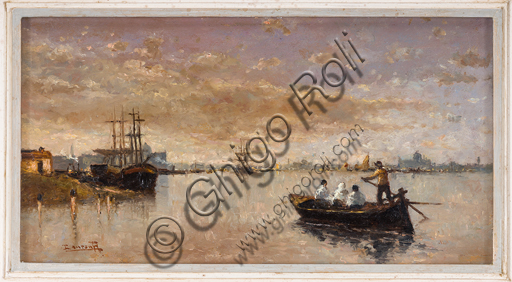 Assicoop - Unipol Collection: Alberto Pisa (Ferrara, 1864 - 1903), "London", oil painting on cardboard.