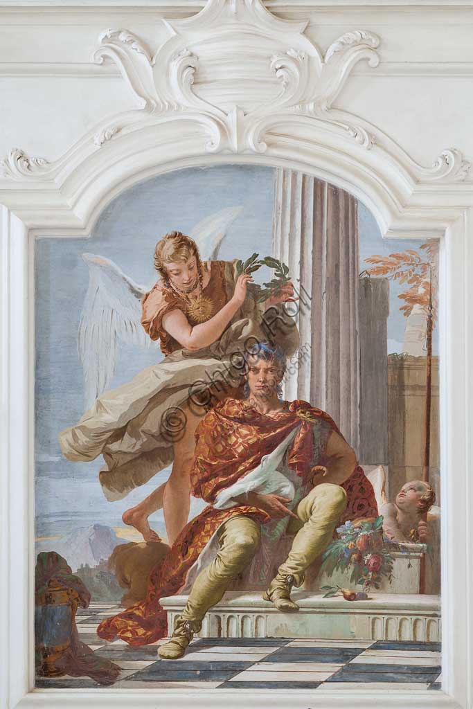 Villa Loschi  Motterle (già Zileri e Dal Verme), salone d'onore: "L'Onore viene incoronato dalla Virtù", affresco allegorico di Giambattista Tiepolo (1734).