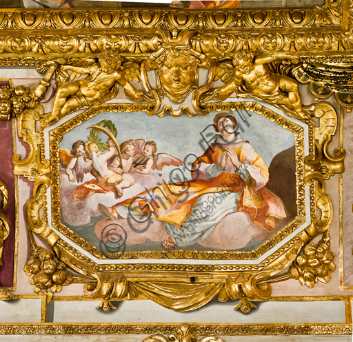 Genova, Duomo (Cattedrale di S. Lorenzo), interno, volta: "S. Lorenzo" (1622-24), affresco di Lazzaro Tavarone.