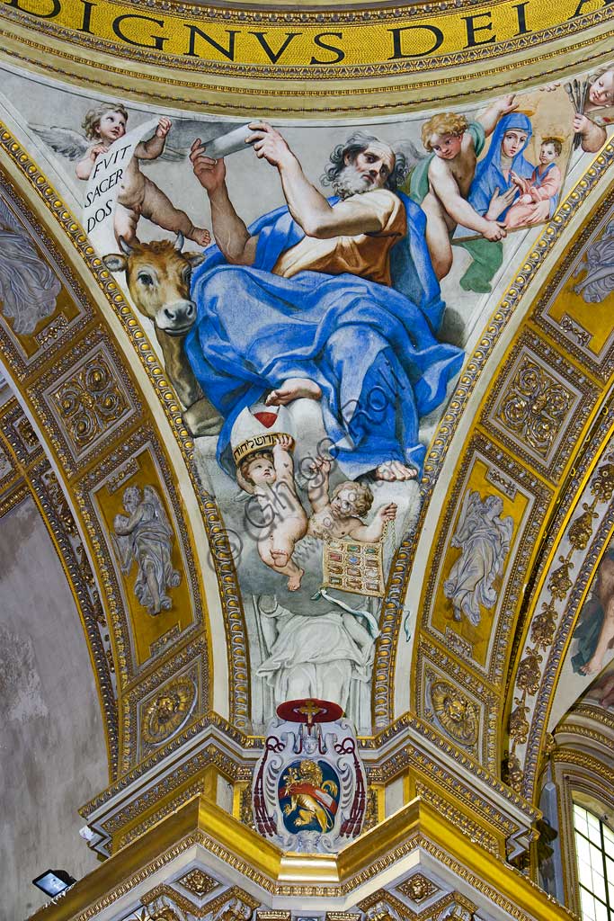 Basilica di S. Andrea della Valle, pennacchi della cupola del transetto: "S. Luca evangelista".  Affresco del Domenichino (Domenico Zampieri), 1622 - 28.