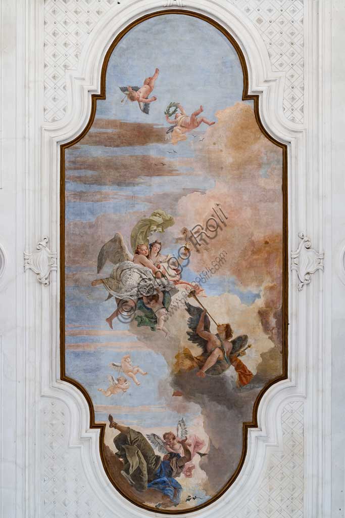 Villa Cordellina, salone centrale, il soffitto:  "La luce dell'intelligenza vince le tenebre dell'ignoranza",  affresco di Giambattista Tiepolo, 1743. 