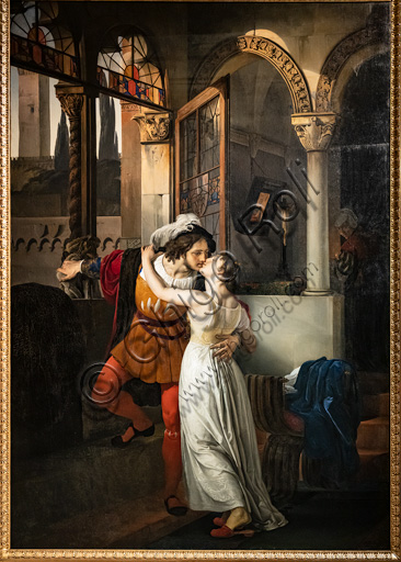TreFrancesco Hayez: "L'ultimo bacio dato da Romeo a Giulietta", dipinto a olio, 1858.