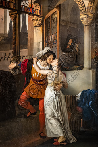 TreFrancesco Hayez: "L'ultimo bacio dato da Romeo a Giulietta", dipinto a olio, 1858.