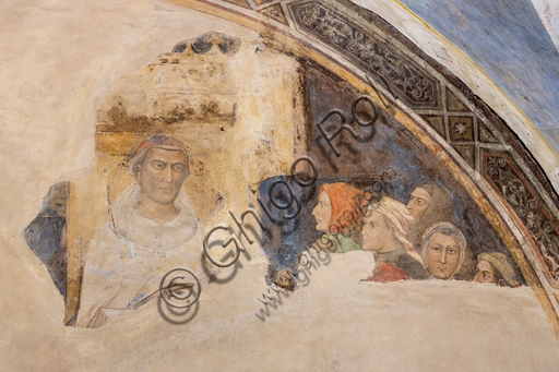 “Lunette with Figure of a Saint and five unidentified figures”. Frescoes by Jacopo di Cione (brother of Orcagna) based on the iconographic program of Coluccio Salutati (1366-1406), preserved in the Palazzo dell'Arte dei Giudici e Notai, or del Proconsolo in Florence.