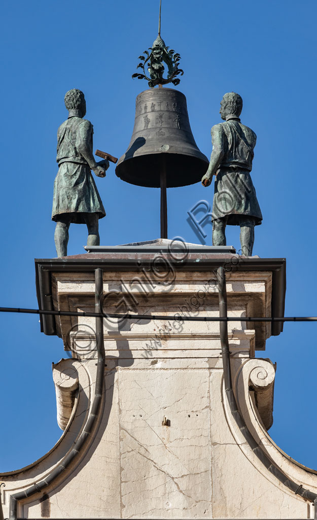 Brescia, Piazza della Loggia, Clock Tower: detail of the automata, called "Macc de le ure" (The crazy men of the hours) who hammer every hour on the bell.