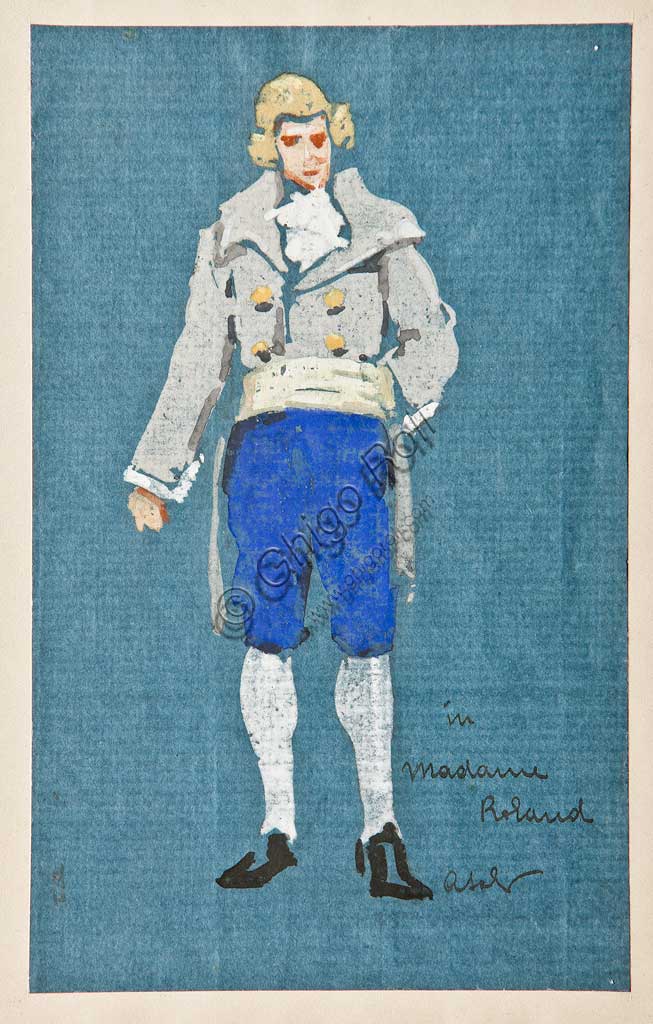 Assicoop - Unipol Collection: Arcangelo Salvarani (1882 - 1953),  " In Madame Roland". Watercolour, cm 21,5 x 13,5.