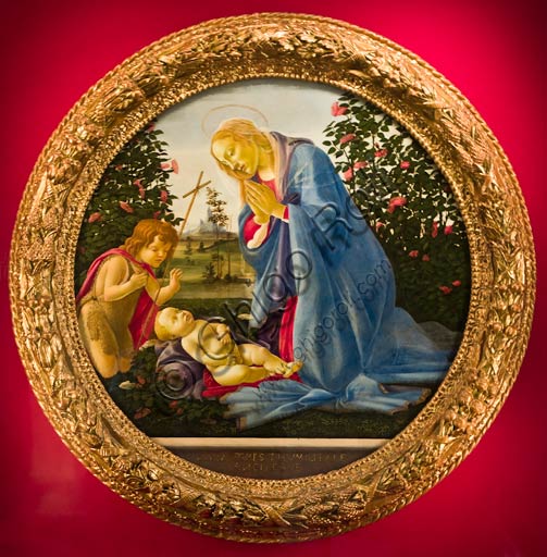 Palazzo Farnese: "Madonna adorante il Bambino con San Giovannino", di Sandro Botticelli (Alessandro di Mariano di Vanni Filipepi, Firenze, 1º marzo 1445 – Firenze, 17 maggio 1510).