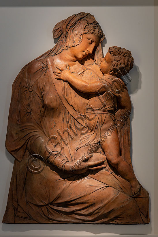 “Madonna and Infant Jesus”, by Jacopo Tatti, known as Sansovino, terracotta, half XV century.
