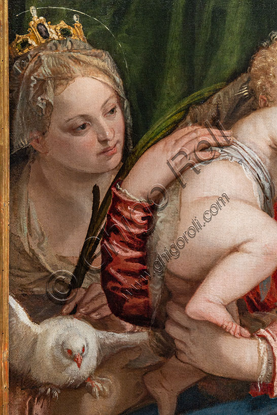 “Madonna and Infant Jesus between S. Catherine of Alessandria and Peter”, by Paolo Caliari, known as Veronese, 1550, oil painting on canvas. Detail.