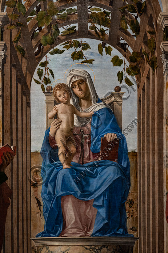 “Enthroned Madonna with Infant Jesus between saints James and Jerome”, by Giambattista Cima da Conegliano, oil painting on canvas, 1489. Detail.