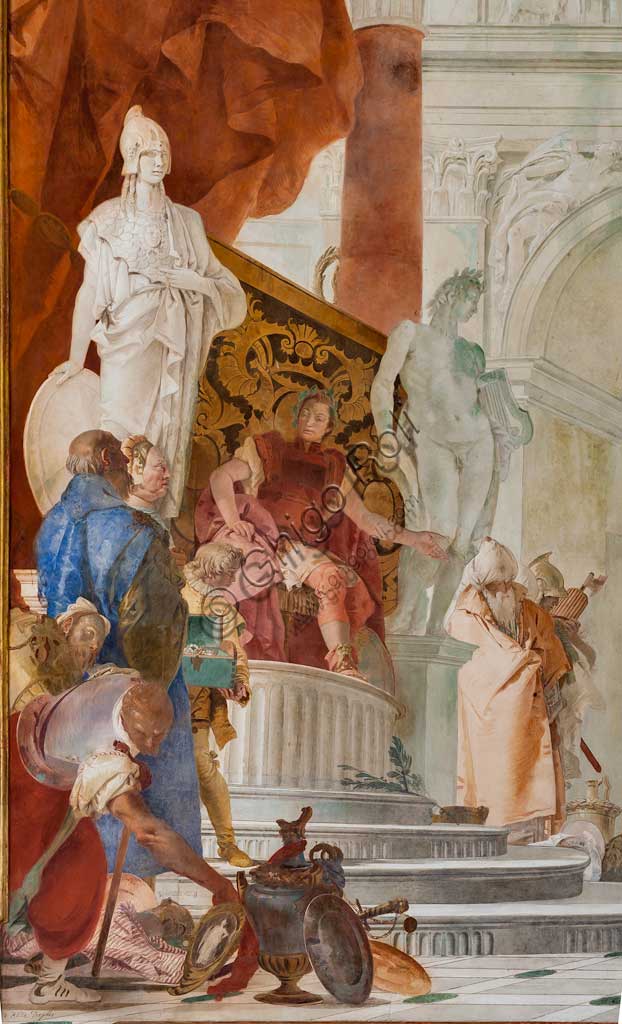 Villa Cordellina, the central hall: "Magnanimity of Scipio Africanus", fresco by Giambattista Tiepolo, 1743. Detail.