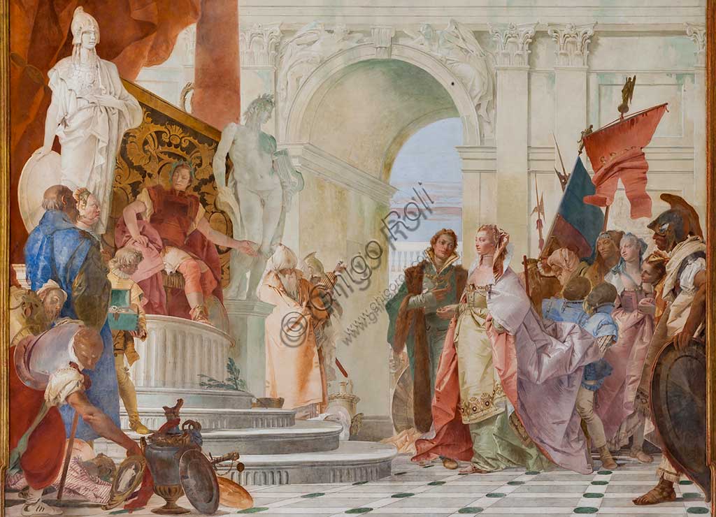 Villa Cordellina, the central hall: "Magnanimity of Scipio Africanus", fresco by Giambattista Tiepolo, 1743. Detail.