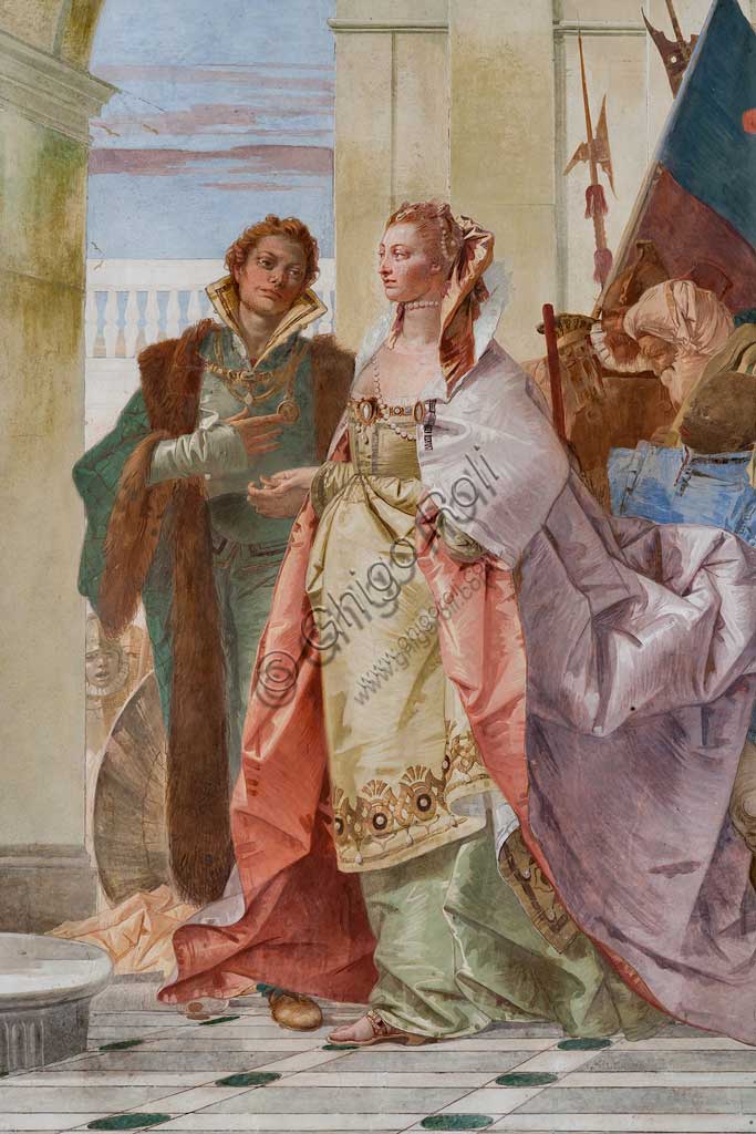 Villa Cordellina, the central hall: "Magnanimity of Scipio Africanus", fresco by Giambattista Tiepolo, 1743. Detail.