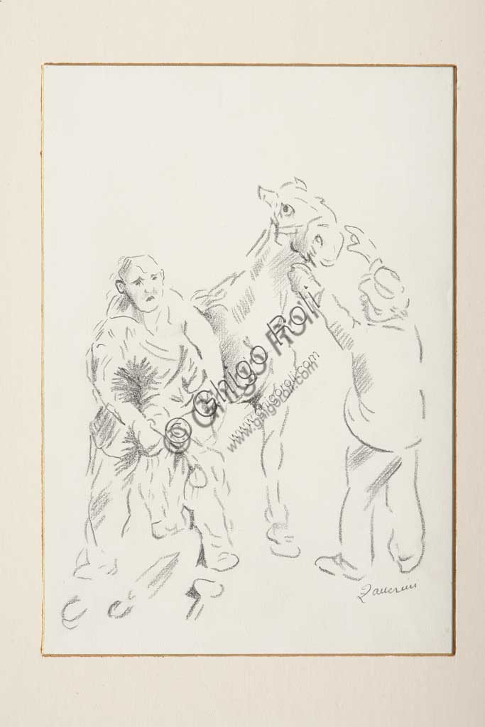 Collezione Assicoop - Unipol: Remo Zanerini (1923 - ), "Il maniscalco". Matita su carta.