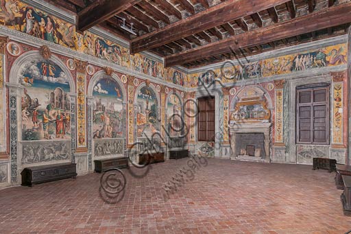  Mantua; Palazzo D'Arco: view of the Sala dello Zodiaco (Chamber of the Zodiac). Frescoes by Giovan Maria Falconetto, about 1515.