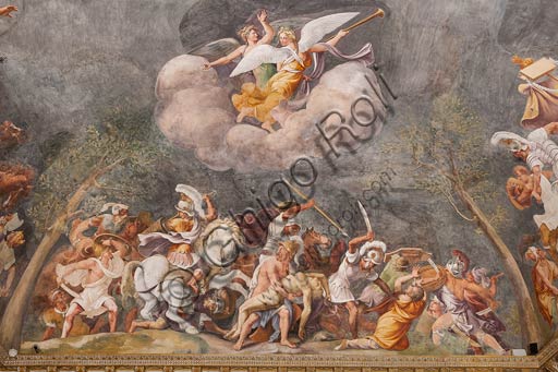  Mantua, Palazzo Ducale (Gonzaga's residence); Sala di Troia (Chamber of Troy): Ajax protects Patroclus's corpse during the battle of Troy. Frescoes by Giulio Romano and his assistants (1538 - 1539).