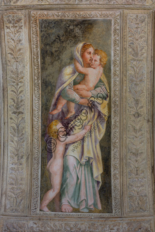 Mantova, Palazzo Te (residenza estiva dei Gonzaga),  appartamento del Giardino Segreto, camera di Attilio Regolo: affresco della volta con allegoria della Carità.