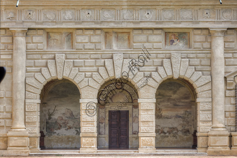 Mantua, Palazzo Te (Gonzaga's Summer residence), Cortile d'Onore (the Courtyard of Honour): the Loggia of the Muses.