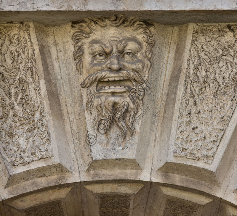 Mantua, Palazzo Te (Gonzaga's Summer residence), Cortile d'Onore (the Courtyard of Honour): grotesque mask on the portal which leads into the garden.