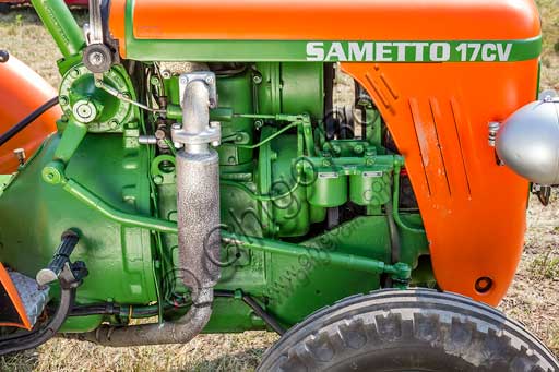 Old Tractor. Detail.Make: SAMEModel: Sametto 17Year: 1956Fuel: Diesel oilNumber of Cylinders: 1Displacement:Horse Power: 17 HPCharacteristics: