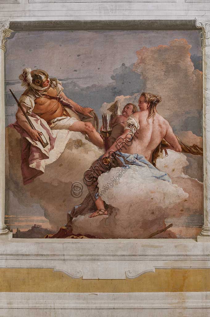 Vicenza, Villa Valmarana ai Nani, Guest Lodgings, the Room  of the Olympus: "Mars, Venus and Eros", fresco by Giambattista Tiepolo, 1757.