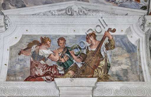  Maser, Villa Barbaro, Room of the Conjugal Love: Three musicians who are a symbol of Harmony. Fresco by Paolo Caliari, known as "il Veronese", 1560 - 1561.