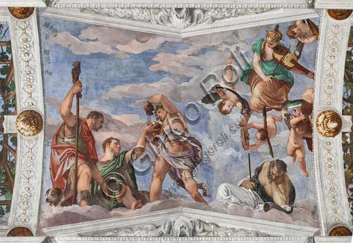  Maser, Villa Barbaro, Bacchus Room, the vault: fresco depicting Bacchus who teaches shepherds to use grapes. Frescoes by Paolo Caliari, known as "il Veronese", 1560 - 1561.