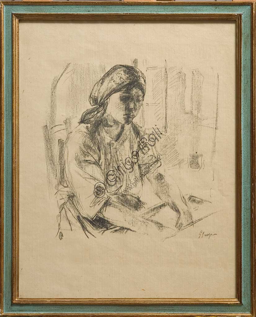   Assicoop - Unipol Collection: Giuseppe Graziosi (1879-1942), "The housewife", lithograph on paper.