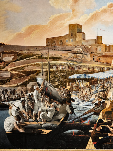 Paolo Albertis: "La mattanza dei tonni a Solanto alla presenza dei reali", olio su tela, 1819.