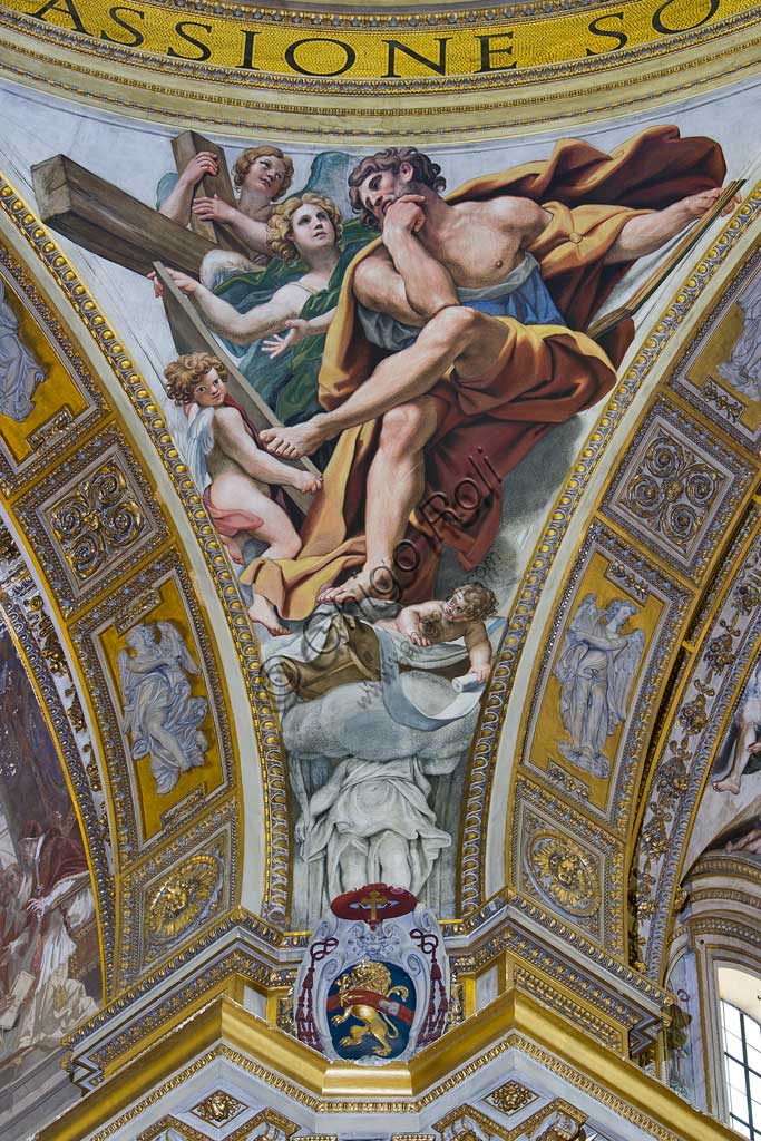 Basilica di S. Andrea della Valle, pennacchi della cupola del transetto: "S. Matteo evangelista".  Affresco del Domenichino (Domenico Zampieri), 1622 - 28.