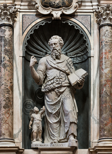 , Genoa, Duomo (St. Lawrence Cathedral), inside, the presbiter, North wall: "St. Matthew", 1547-53, statue by Giovanni Maria Cattaneo da Passallo