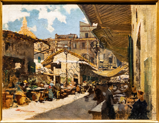 Telemaco Signorini: "The Old Market in Florence", 1882-3, oil painting on cardboard.