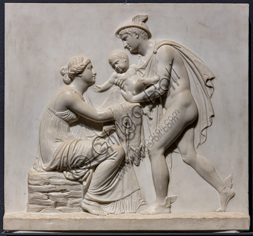  "Mercury brings infant Bacchus to Ino", before 1827, by Bertel Thorvaldsen (1770 - 1844), Carrara marble relief.
