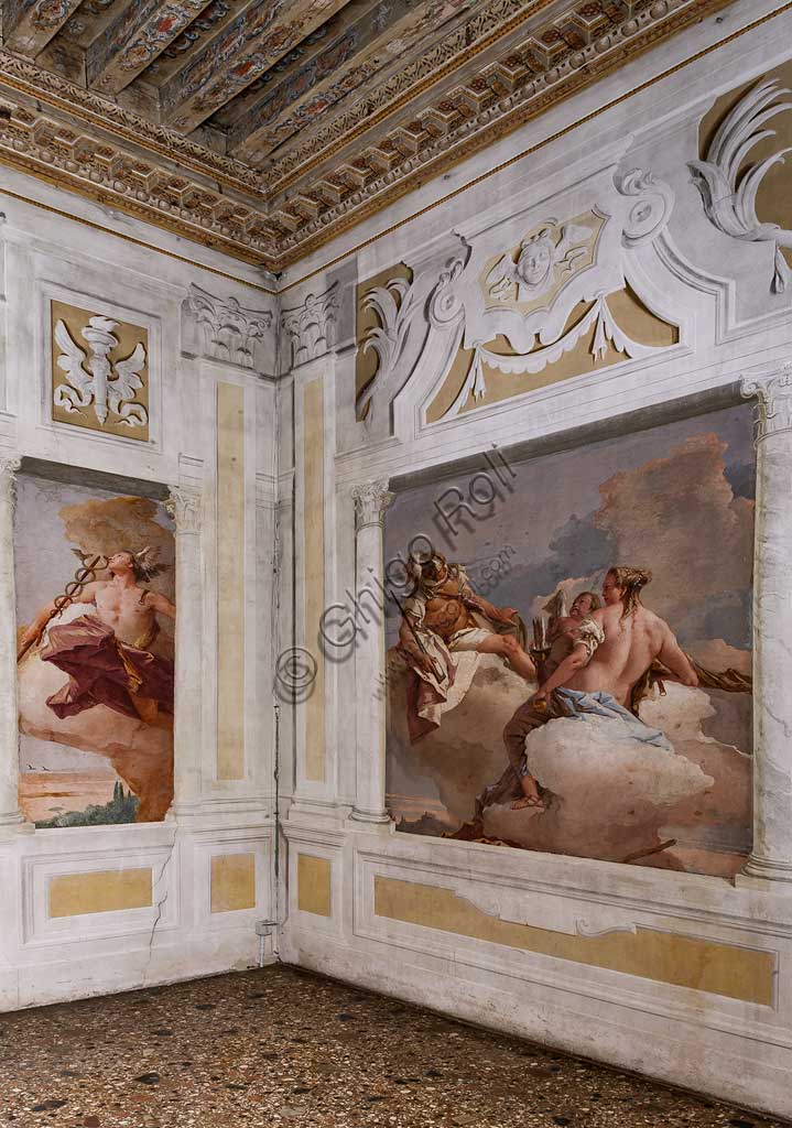 Vicenza, Villa Valmarana ai Nani, Foresteria: veduta della stanza dell'Olimpo.  A sinistra: "Mercurio". A destra: "Marte, Venere e Amore". Affreschi di Giambattista Tiepolo, 1757.