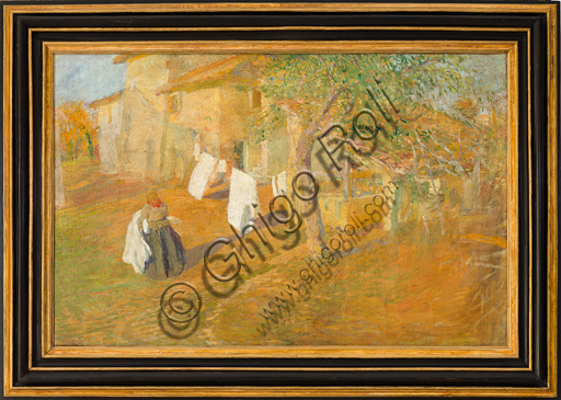 Giuseppe Graziosi (1879 - 1942): "Noon", oil painting on canvas, cm  95,5 X 149,5.