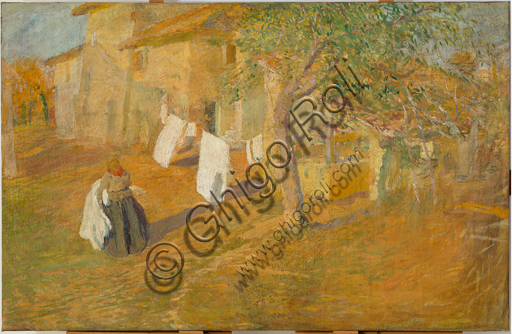 Giuseppe Graziosi (1879 - 1942): "Noon", oil painting on canvas, cm  95,5 X 149,5.