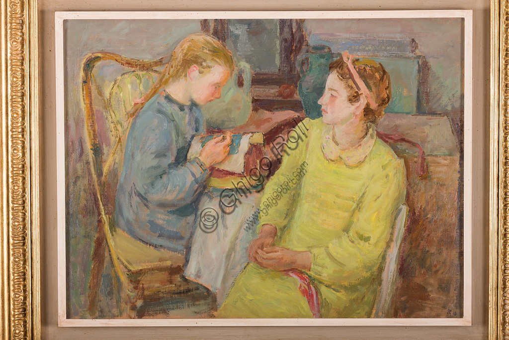  Assicoop - Unipol Collection:Mario Vellani Marchi (1895 - 1979): "Lacemakers". Oil painting, cm 61 x 81.