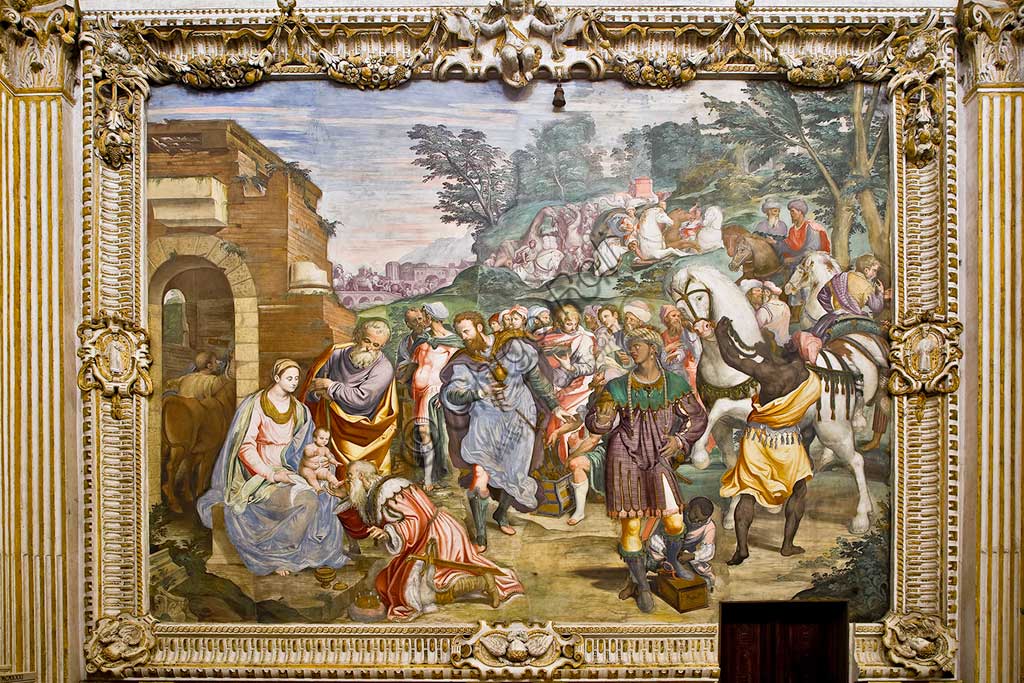 Milano, Certosa, interno: Adorazione dei Magi, di Simone Peterzano (affresco, 1582).