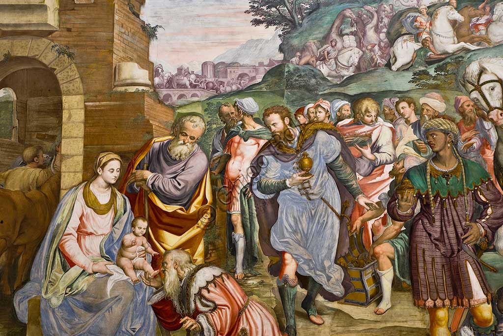 Milano, Certosa, interno: Adorazione dei Magi, di Simone Peterzano (affresco, 1582).