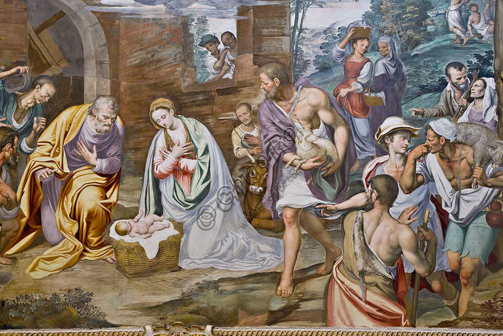 Milano, Certosa, interno: Natività di Simone Peterzano (affresco, 1582).