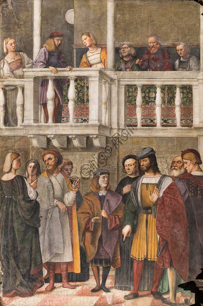   Padua, Basilica di St Anthony or of the Saint, Scuola del Santo (School of the Saint), Salon: "The Miracle of the Glass", fresco by Girolamo Tessari, known as Girolamo Dal Santo, 1511.