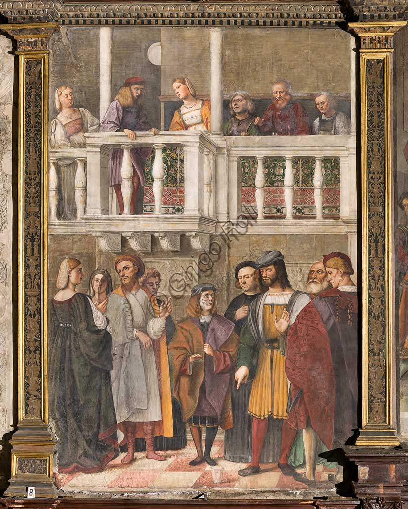   Padua, Basilica di St Anthony or of the Saint, Scuola del Santo (School of the Saint), Salon: "The Miracle of the Glass", fresco by Girolamo Tessari, known as Girolamo Dal Santo, 1511.