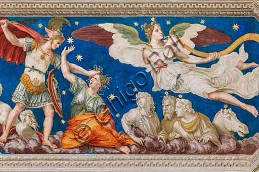 Roma, Villa Farnesina, Loggia di Galatea, particolare della volta: "Il mito di Perseo e della Gorgone Medusa, e la Fama". Affresco di Baldassarre Peruzzi (1511).