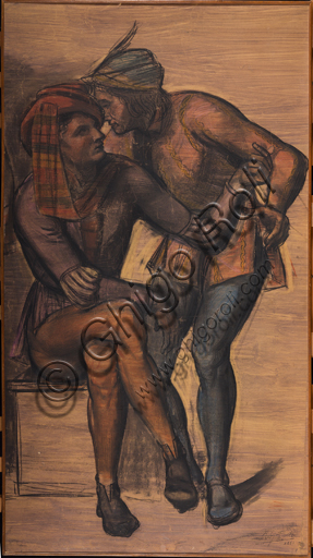 Assicoop - Unipol Collection: Achille Funi (Ferrara,1890 - 1972), "Models in costume", charcoal on paper.