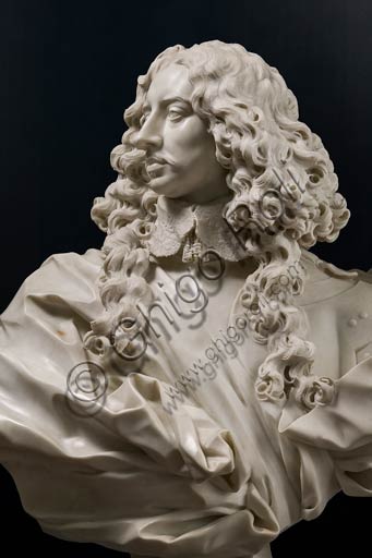 Modena, Galleria Estense: busto marmoreo di Francesco I d'Este; Gian Lorenzo Bernini, (1598-1680). Particolare.