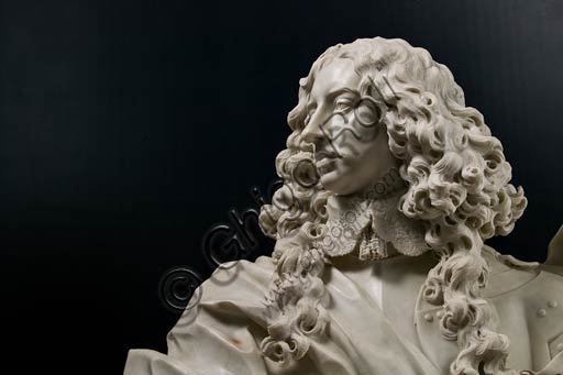  Modena, Galleria Estense: Marble bust  of Francesco I d'Este, by Gian Lorenzo Bernini (1598 - 1680). Detail.