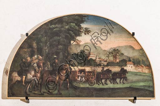 Modena, Galleria Estense; scene dell'Eneide di Nicolò dell'Abate, (1510-1571). Si tratta di affreschi staccati  dal Camerino dell’Eneide della Rocca dei Conti Boiardo a Scandiano).Lunetta 9:  corteo principesco con paesaggio sullo sfondo.