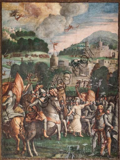 Modena, Galleria Estense; scene dell'Eneide di Nicolò dell'Abate, (1510-1571). Si tratta di affreschi staccati  dal Camerino dell’Eneide della Rocca dei Conti Boiardo a Scandiano).Scena 14: Turno e i suoi alleati; Eneide, canto VII.