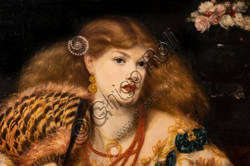  "Monna Vanna", (1866)  by Dante Gabriel Rossetti (1828-1882); oil painting on canvas. The model is Alexa Wilding. Detail.